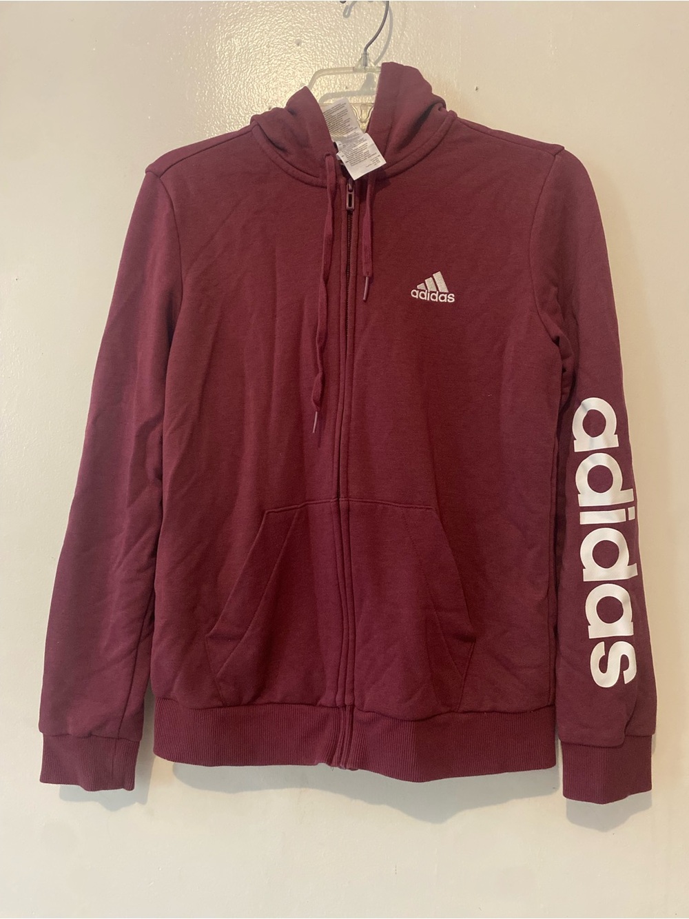 adidas Women's Burgundy Full-Zip Hoodie with Sleeve Logo